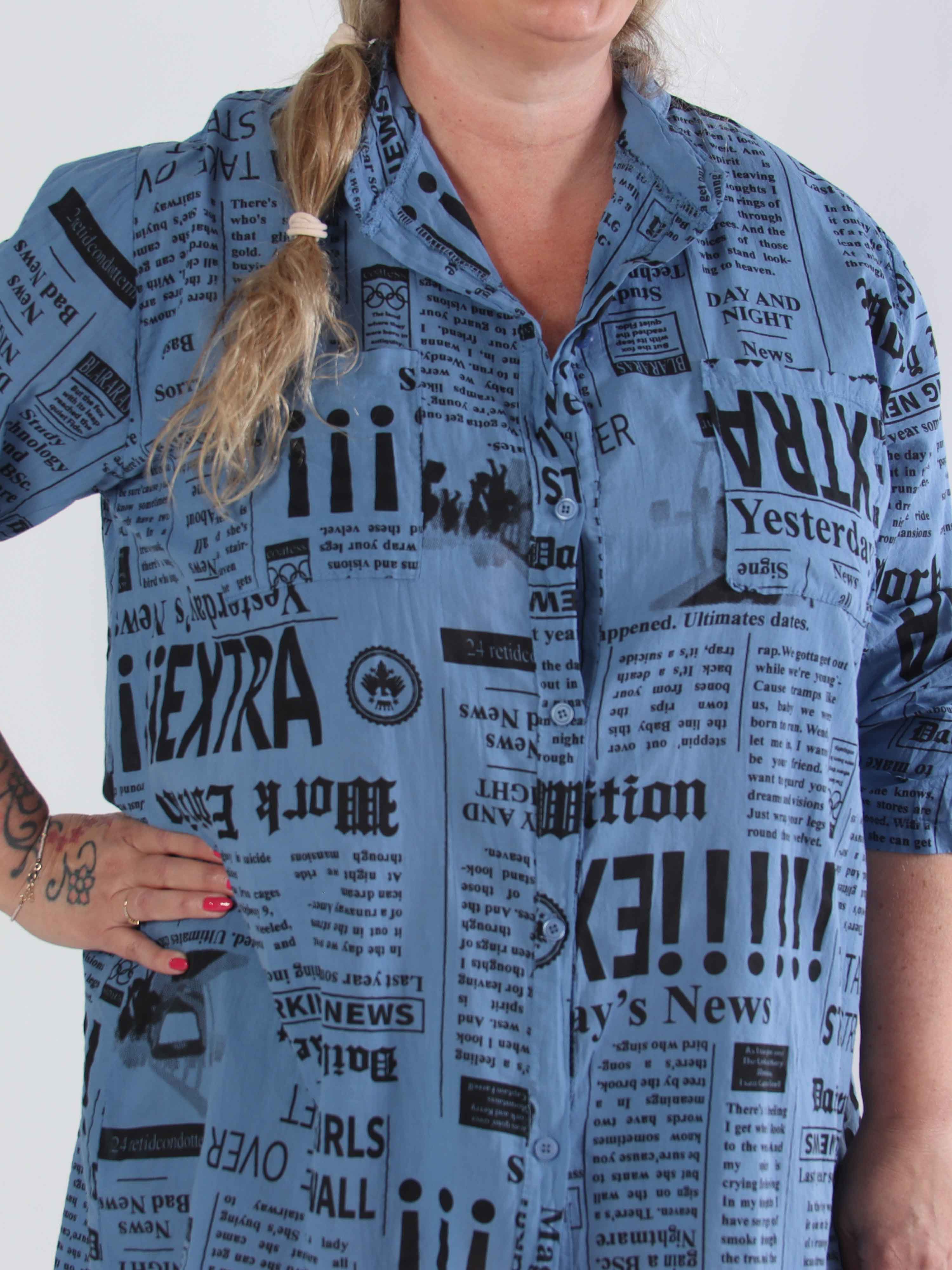 Celestine - Plus size bomullsskjorta med tryck och fickor